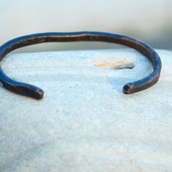 Copper Patina Cuff Bracelet Solid Pure Bracelet Handmade Rustic - Picture 4 of 4